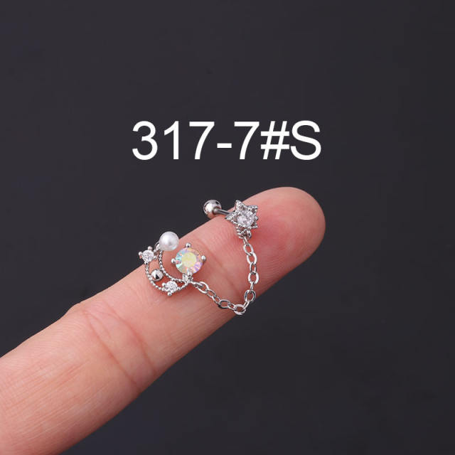Color cubic zircon personality cartilage earrings(1pcs price)