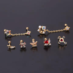 Color cubic zircon personality cartilage earrings(1pcs price)