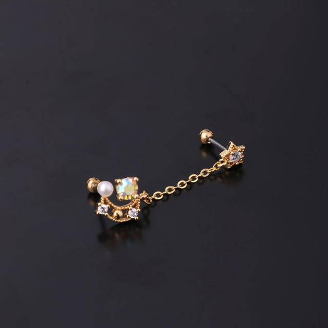 Color cubic zircon personality cartilage earrings(1pcs price)
