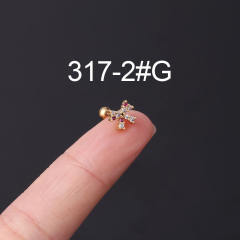 Color cubic zircon personality cartilage earrings(1pcs price)