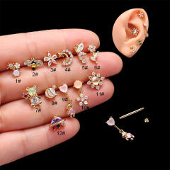 Korean fashion color cubic zircon cartilage earrings(1pcs price)