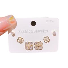 925 needle elegant cubic zircon clover ear studs set