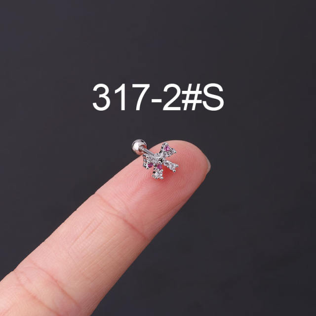 Color cubic zircon personality cartilage earrings(1pcs price)