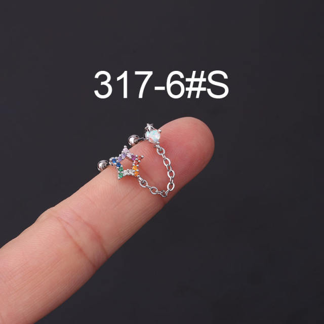 Color cubic zircon personality cartilage earrings(1pcs price)