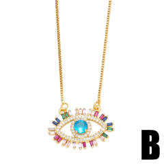 Amzon hot sale rainbow cubic zircon evil eye pendant copper necklace