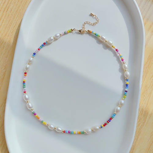 INS trend baroque pearl color seed bead choker necklace