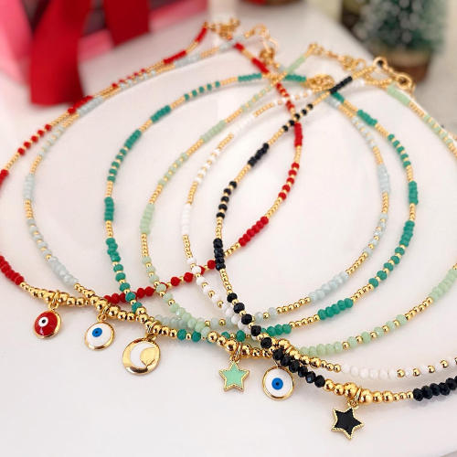 Boho evil eye charm bead choker necklace