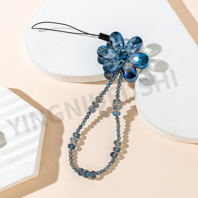 Delicate crystal bead flower phone strap