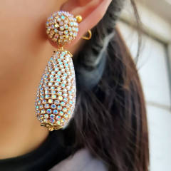 Luxury pave setting rhinestone ball drop earrings