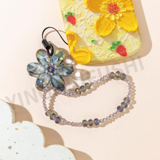 Delicate crystal bead flower phone strap