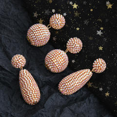 Luxury pave setting rhinestone ball drop earrings