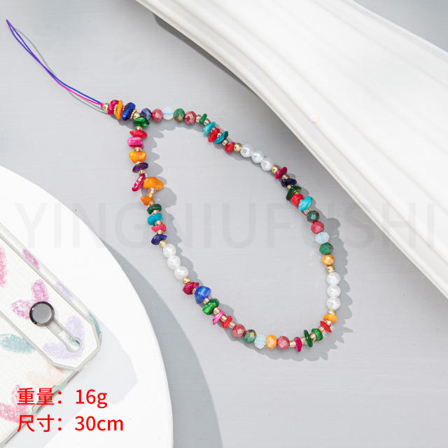 Occident fashion holiday trend colorful stone phone strap