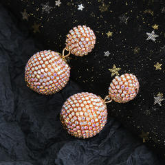 Luxury pave setting rhinestone ball drop earrings