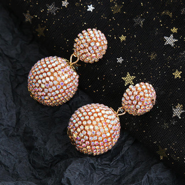 Luxury pave setting rhinestone ball drop earrings