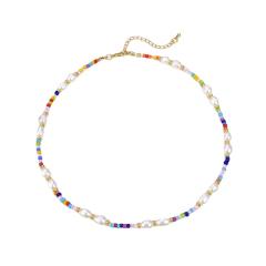 INS trend baroque pearl color seed bead choker necklace