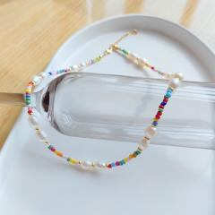 INS trend baroque pearl color seed bead choker necklace