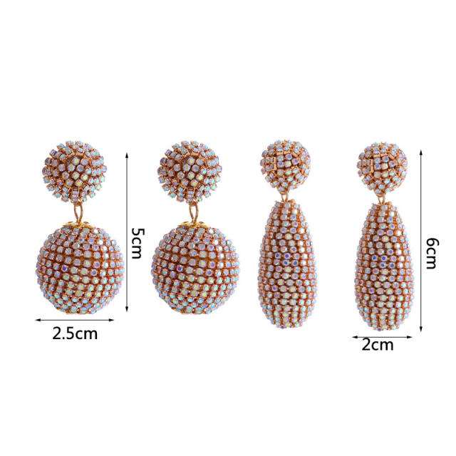 Luxury pave setting rhinestone ball drop earrings