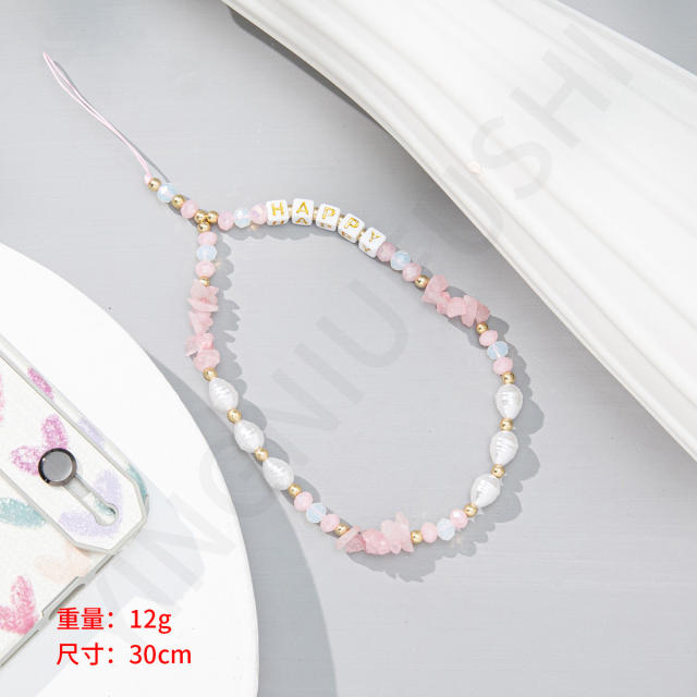 INS trend happy letter stone pearl phone strap