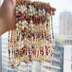 INS trend baroque pearl color seed bead choker necklace