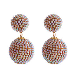 Luxury pave setting rhinestone ball drop earrings