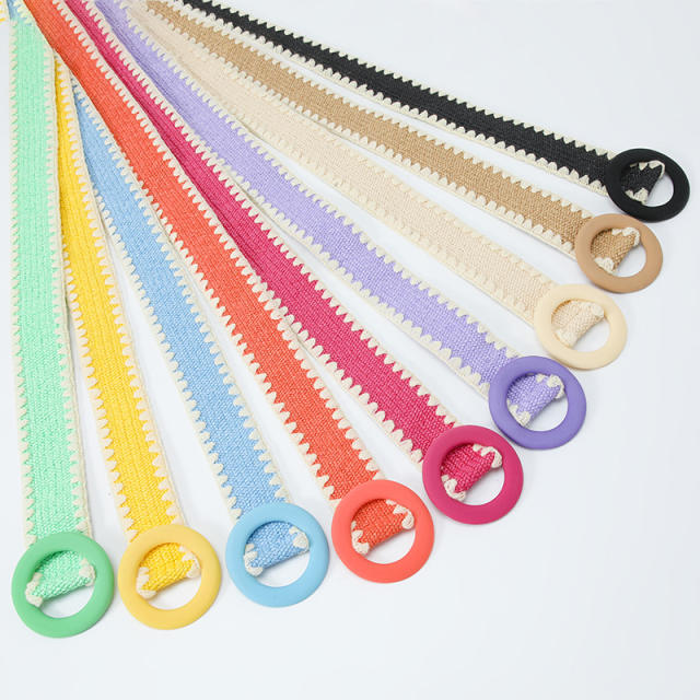 Summer design colorful straw round buckle belt