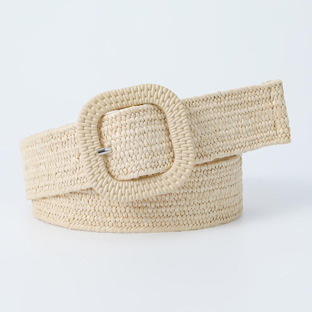 4cm Korean fashion plain color straw buckle belt