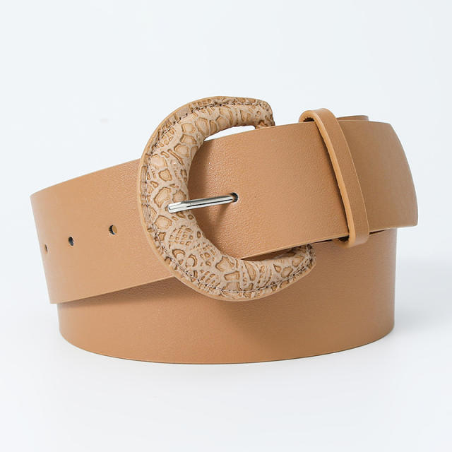 Vintage plain color PU leather buckle belt