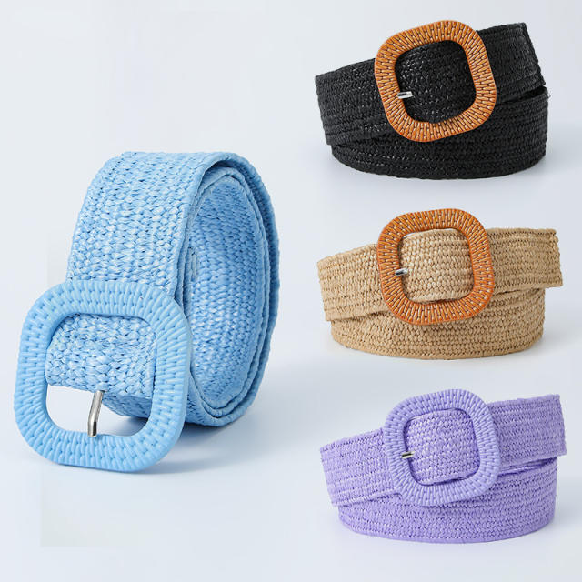 4cm Korean fashion plain color straw buckle belt