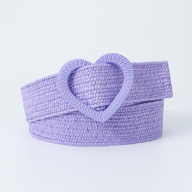 Summer design plain color 4cm heart buckle straw belt