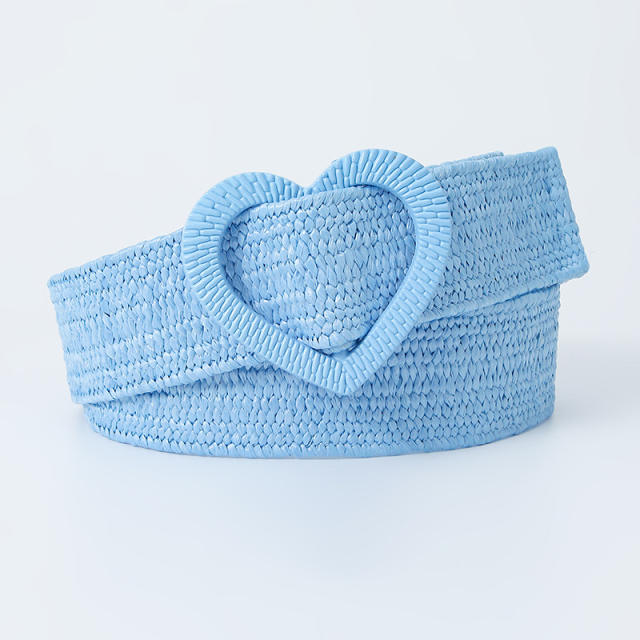 Summer design plain color 4cm heart buckle straw belt