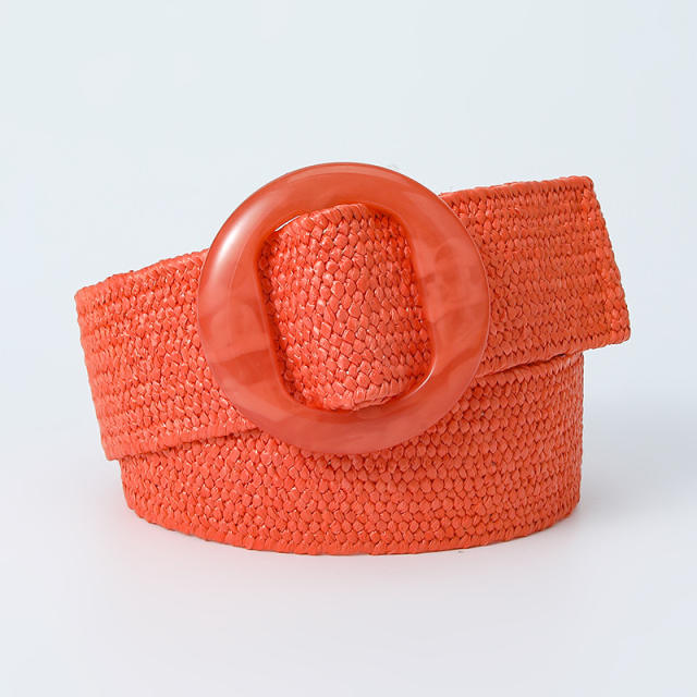 Boho candy color straw buckle belt
