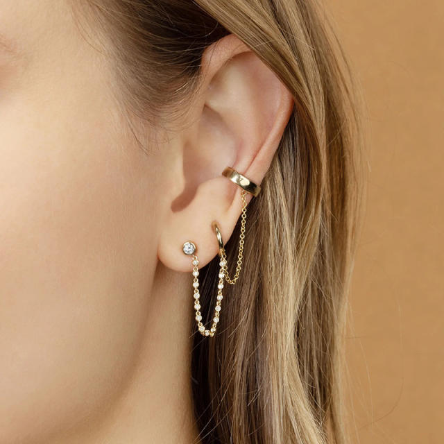 925 needle 1pcs cubic zircon chain cartilage earrings