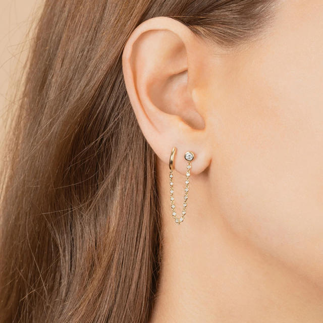 925 needle 1pcs cubic zircon chain cartilage earrings