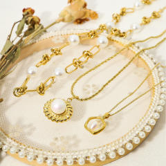 INS dainty water pearl stainless steel necklace