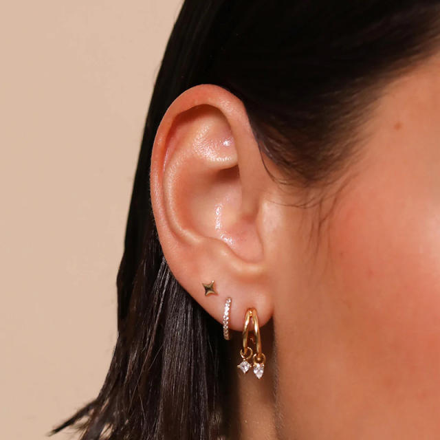 925 needle cubic zircon star two line open hoop earrings