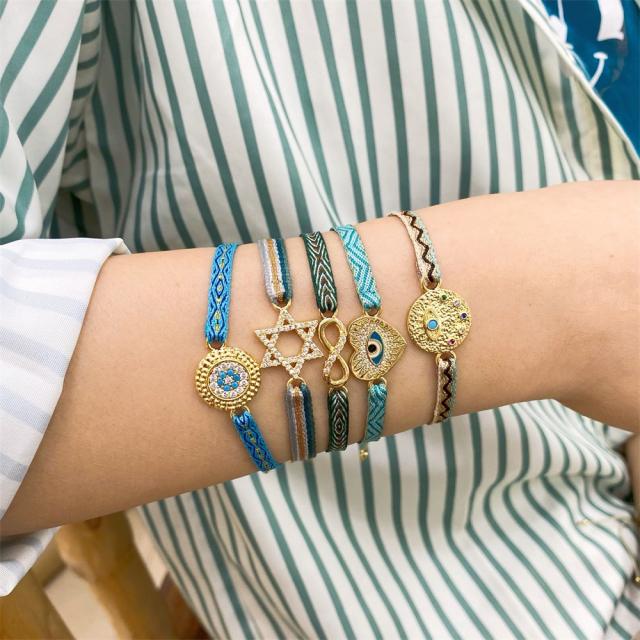 18K real gold plated copper evil eye thread bracelet