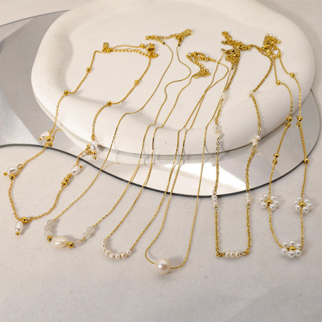 INS dainty water pearl stainless steel necklace