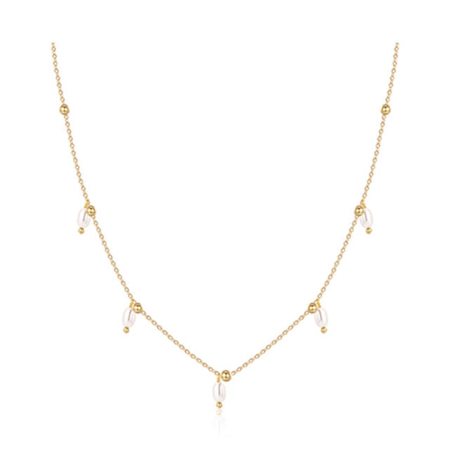 INS dainty water pearl stainless steel necklace