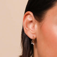 925 needle cubic zircon star two line open hoop earrings