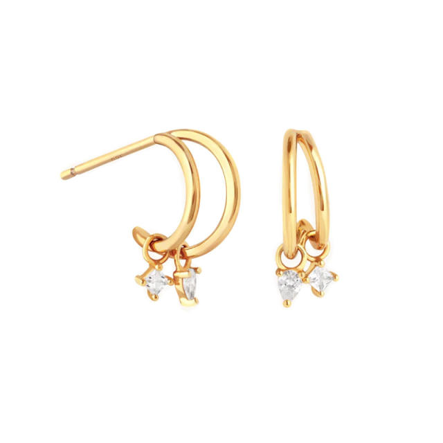 925 needle cubic zircon star two line open hoop earrings
