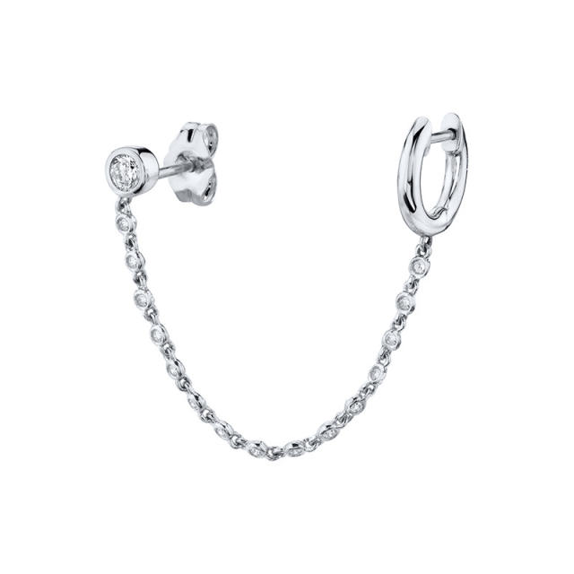 925 needle 1pcs cubic zircon chain cartilage earrings