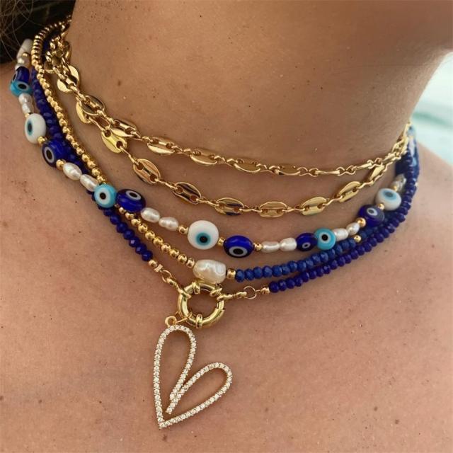 INS trend blue eye evil eye bead necklace set