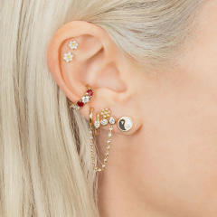 925 needle 1pcs cubic zircon chain cartilage earrings