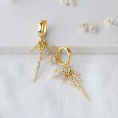 925 needle luxury pave setting cubic zircon copper huggie earrings