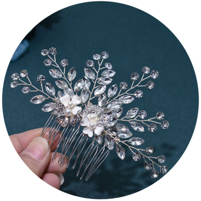 Elegant handmade cubic zircon leaf wedding hair combs