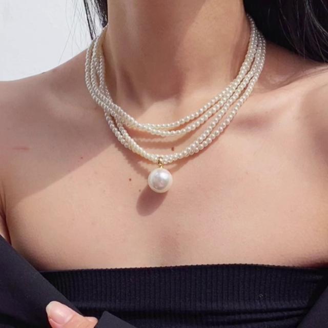 Vintage elegant faux pearl bead layer necklace