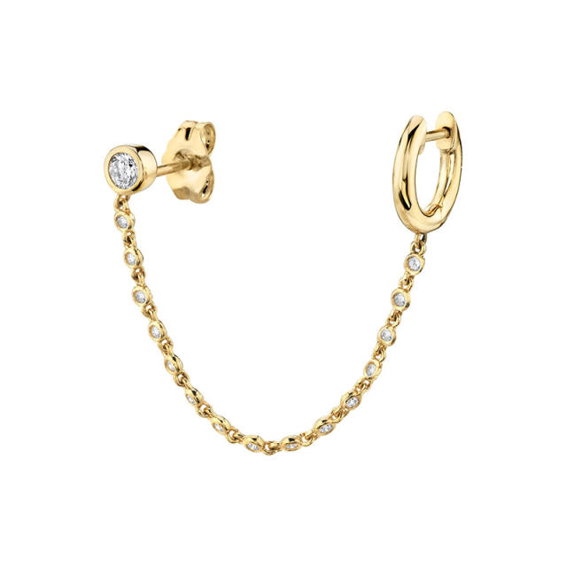925 needle 1pcs cubic zircon chain cartilage earrings