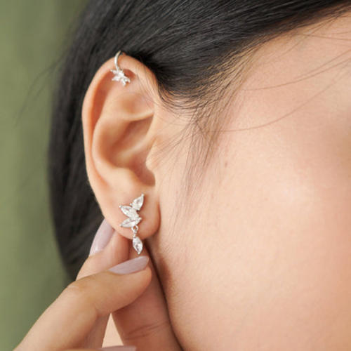 925 needle elegant cubic zircon copper ear studs