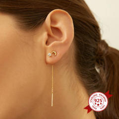 925 needle cubic zircon gold plated copper moon studs earrings