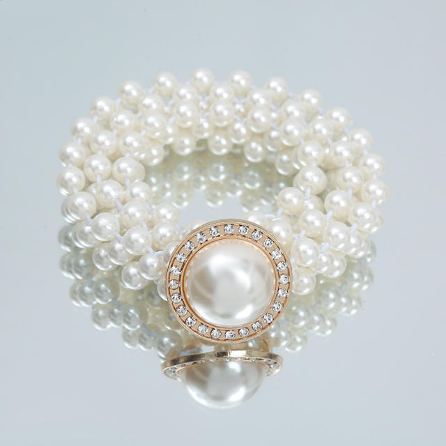 Elegant rhinestone buckle faux pearl chain belt